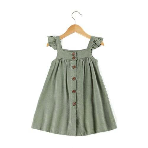 Boutique Kids Clothing Toddler Linen Ruffle Sleeveless Baby Strap Blank Olive Color Summer Dress