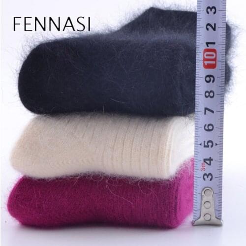 FENNASI Winter Thick Warm Woolen Womens Socks Cute Rabbit Hair Wide Mouth Elastic Breathable Nylon Christmas Socks New Year