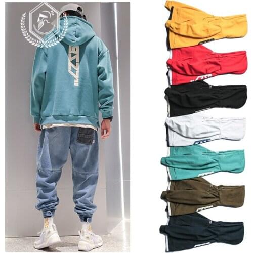 Men Fashion Loose Letter Print Fleece Heavyweight Casual Pullover Hip Hop Sweatshirts with Hoodie