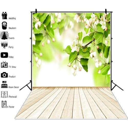 Laeacco Spring Portrait Backdrops Flowers Blossom Grass Light Bokeh Wooden Floor Baby Newborn Photography Backgrounds Photozone