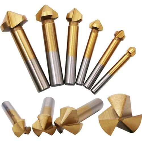 6pcs Round shank 3 Flute 90 Degree HSS Chamfer Chamfering Cutter End Mill Tool opening hole Countersink Drill Bit Set 6.3-20.5MM