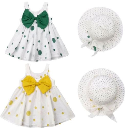 1-3Years Toddler Newborn Kid Baby Girls Cotton Dot Bowknot Tutu Dress Sundress Casual