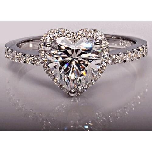 Classic 925 Sterling Silver Heart 2ct Created Diamond Wedding Engagement Cocktail topaz Gemstone Rings for Women Jewelry