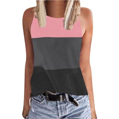 Womens Sleeveless Tank Tops Workout Casual Loose Patchwork Print O-neck Camis Vest Tops Women 2021 Blusas Feminina Verao 2021