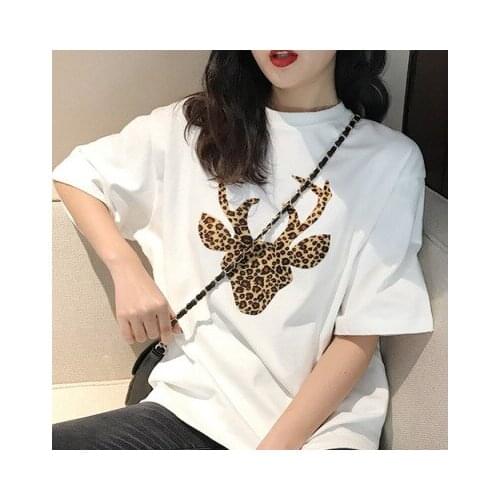 Fashion Leopard Print Deer Short Sleeve Loose Shirt Tops