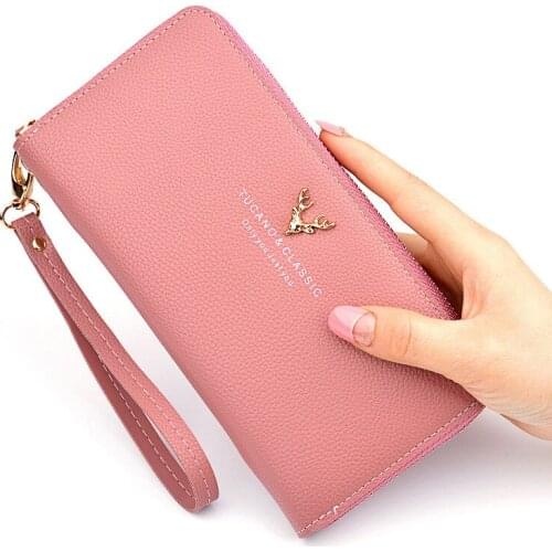 Fashion Elk Women Wallet Wrist Handle Phone Case Long Section Money Pocket Pouch Handbag Womens Purse Card Holders