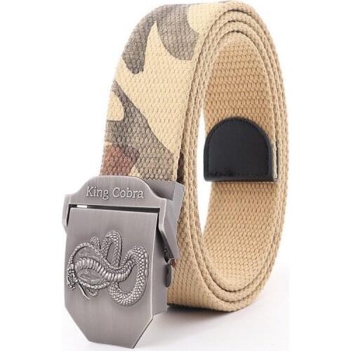 Mens Metal Slide Buckle Waist Belts Breathable Canvas Army Military Cobra Pattern Fashion Unisex Jeans Accessories Women