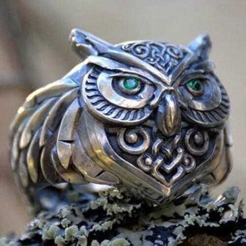 Punk Viking Mens 316L Stainless Steel Owl Ring Fashion Domineering Celtic Knot Engagement Wedding Rings