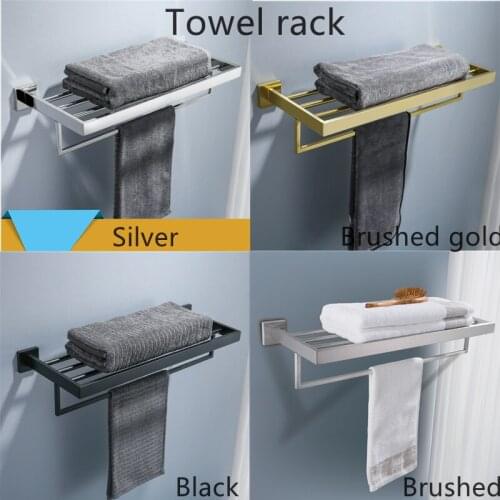 2 Tier Fixed Stainless Steel Bath Towel Rack 1pcs 60cm Storage Holder Wall Mounted Towel Clothes Shelf Bathroom Accessories Set