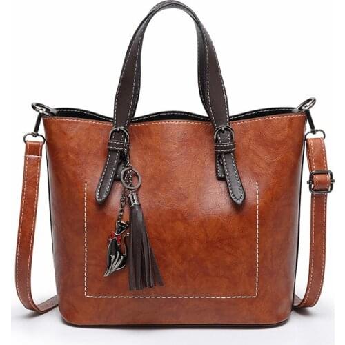 New Women bag Oil wax Fashion Tassel Shoulder Bag Womens Leather Handbags Luxury Lady Hand Bags Women messenger Crossbody bag