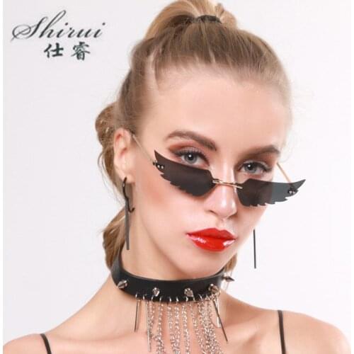 New Unique Rimless Wing Sunglasses Women Luxury Colorful Fashion Sun Glasses Mirrored Flame Sunglass Lunette Femme Party Gift