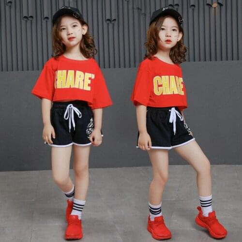 Girls Hip Hop Clothing Dance Costumes for Kids Competition Dancing Costumes T Shirt Top Short Pant Jazz Ballroom Dancewear LJ