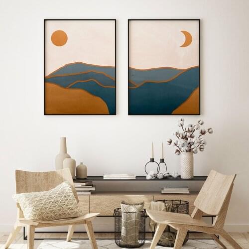 Boho Landscape Print Posters Mount Sun Moon Canvas Painting Wall Art Pictures Bedroom Living Room Nordic Interior Home Decor