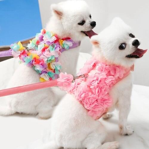 Dog Leash Breathable Stereo Pink Flower Harness Pet Cat Dog Leash Set Puppy Vest Harness Leashes For Chihuahua Yorkshire Terrier