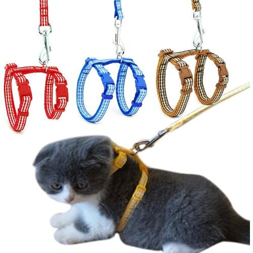 Cat Dog Collar Harness Leash Adjustable Nylon Pet Traction Cat Plaid Halter Collar Cats Products Reflective Pet Harness Belt