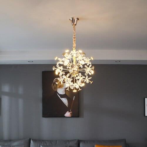 Nordic dandelion luxury crystal modern LED lamp clothing store restaurant living room petal round chandelier