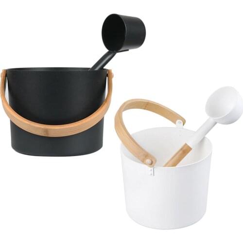 7L Luxurious Finnish Sauna Aluminum Bucket With Long Handle Spoon Set Matching Ladle Sauna Barrel Sauna Spa Accessories