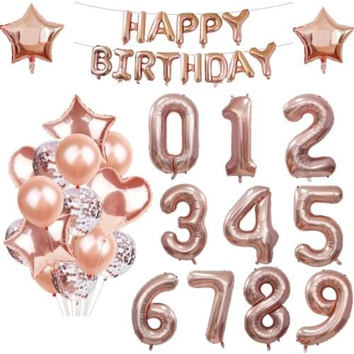 Rose Gold Balloons Foil Number Balloon 0 1 2 3 4 5 6 7 8 9 Balon Birthday Party Decoration Adult Kid Baby Shower Helium Ball
