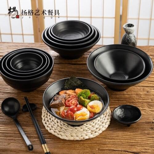 SIA-HUAT Black Matt Japanese Ramen Bowl Plastic Big Bowl Soup Bowl Noodle Bowl Plastic Bowl Household Anti Slip Bowl Set Vajilla