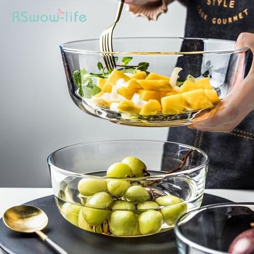 Nordic Style Creative Transparent Fruit Salad Glass Bowl Household Dessert Bowl Dinner Deep Plate Dishes Kitchen Supplies Round