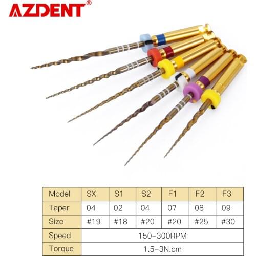6pcs/Box AZDENT Dental Endodontic Large Taper File Gold Taper NITI Rotary Files Engine Use SX-F3 25mm