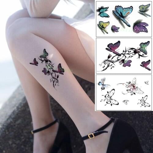 Waterproof Temporary Tattoo Sticker 3D Butterfly Fake Tatto Flash Tatoo Leg Arm Hand Foot Tatouage for Girl Women Men Kids
