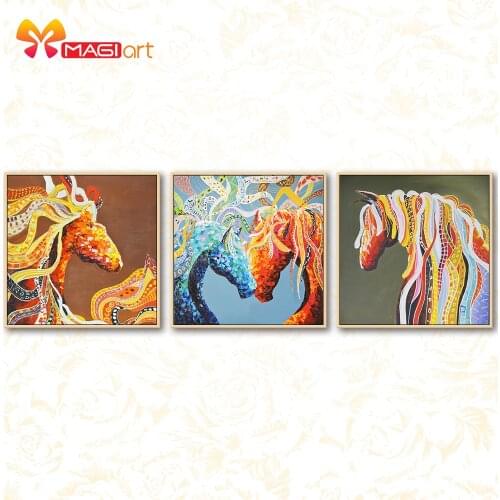 Cross stitch kits Embroidery needlework sets 11CT water soluble canvas patterns 14CT Animal Style Colorful horses-NCMA084