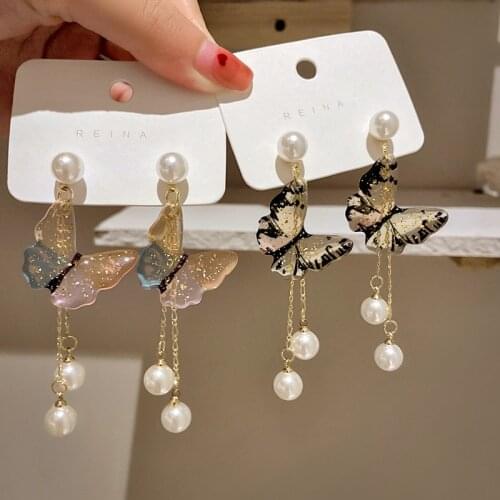 New Long Tassels Fashion Pearl Temperament Drop Earrings Geometric Resin Butterfly Modelling Women Earrings