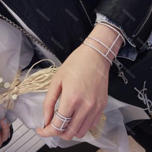 HIBRIDE Luxury Bangle Ring Sets Fashion Dubai Silver Color Bridal Jewelry Sets for Women Wedding brincos para as mulheres N-1030