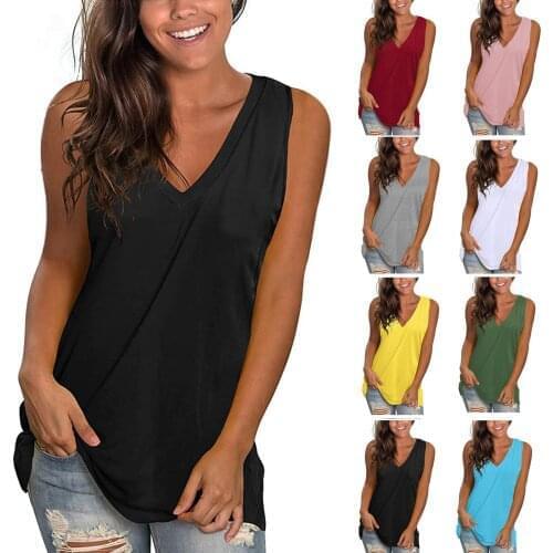 Plus Size Black Tops For Female 2021 New Korean Style Womens Summer Casual V-neck Solid Color Sleeveless Loose Shirt Tank Tops