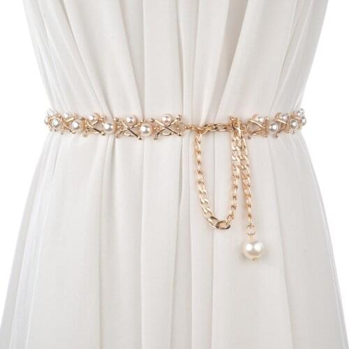 Ms. Japanese sweet pearl metal chain with a skirt waist chain belt narrow decorative wild personality female models