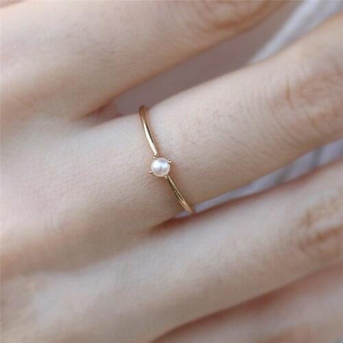 Simple Imitation Pearl Rings for Women Gold Color Wedding Band Promise aneis Engagement Ring Female Jewelry bague femme Dropship