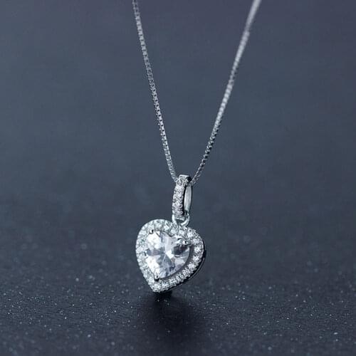 Elegant Quality Silver 925 Jewelry Wedding Heart Shaped Zircon Pendant Necklace S925 Sterling Silver Love Necklace for Women