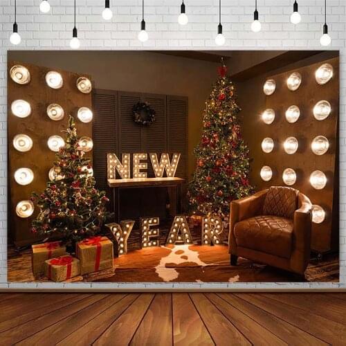 Winter Christmas Tree Photography Backdrop New Year Gift Light Sofa Child Portrait Studio Photo Background Props Decor Photozone