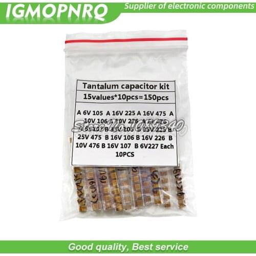 15Values SMD Tantalum capacitor assortment kit 1uf-220uf A/B Case Tantalum capacitor set 1UF 2.2UF 4.7UF 10UF 47UF capacitors