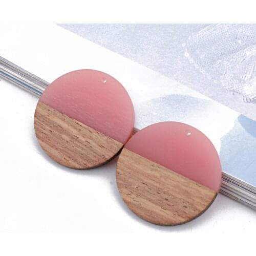2pcs Unique Pink Wood Dangle Earring Charms Round Findings Simple Bracelet Necklace Pendant Women Girl Jewelry Accessory C401
