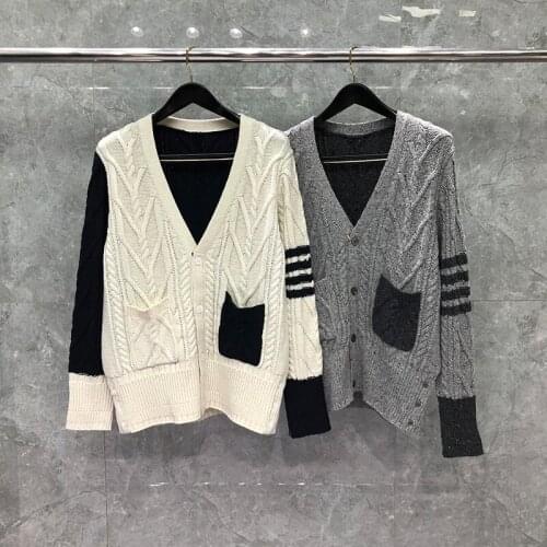 2021 Fashion Brand Sweaters Men Women Slim O-Neck Patchwork Cardigan Clothing Striped Wool Thick Winter Casual Coat