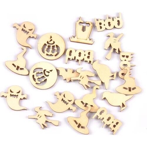 30mm Mix Wood Slices For Halloween Home Decoration Wooden Embellishments DIY Craft Scrapbooking Handmade Accessory Gifts M2598