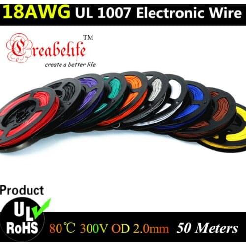 50 Meters/roll 18 AWG - Flexible Stranded 10 Colors UL 1007 Diameter 2.0mm Electronic Wire Conductor To DIY