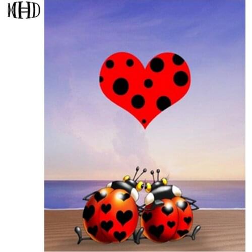 Full Square & Round 3D Diamond Painting Ladybird Crystal Picture DIY Diamond Cross Stitch 5D Mosaic Decorative Heart Sticker new
