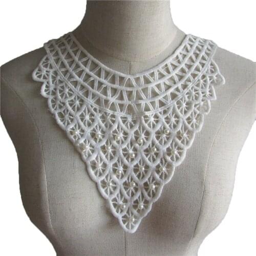 Milk silk material embroidery applique fake neighbor decoration white pearl sewing DIY supplies accessories 1 piece for sale