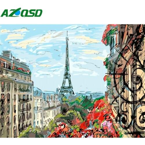 AZQSD 50x40cm Oil Painting Tower Painting By Numbers Landscape Paint Canvas Picture DIY Hand Made Painted Modern