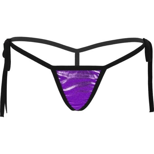 Shiny G-String Micro Mini Women Sexy Panties For Womens Underwear Metallic Tie-Side T-Back Thong Ladies Tanga Erotic Lingerie