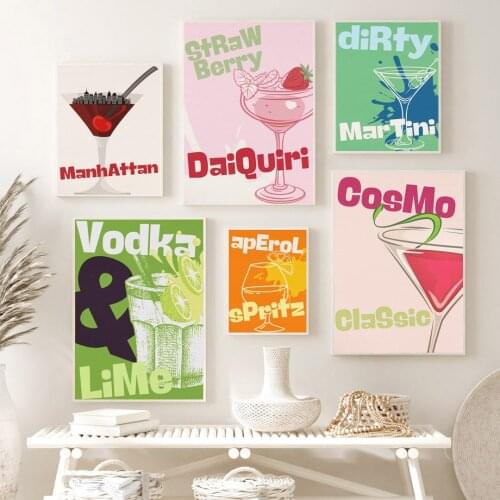 Cocktail Wine Glass Bar Martini Restaurant Wall Art Canvas Painting Nordic Poster And Prints Wall Pictures For Living Room Decor