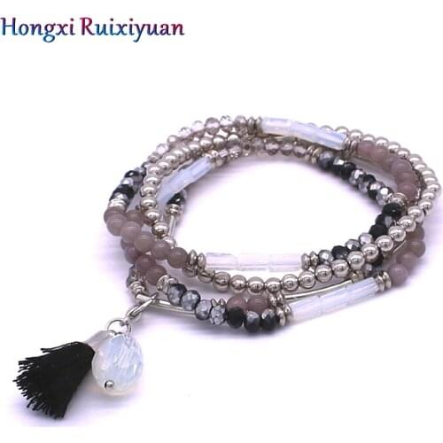 Crystal bracelet fashion multi-layer crystal beads tassel bracelet bohemian bracelets for women charm friendship jewelry gift