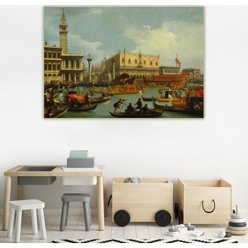 Citon Canaletto《Bucentaurs return to the pier by the Palazzo Ducale》Canvas Art Oil Painting Picture Wall Decor Home Decoration