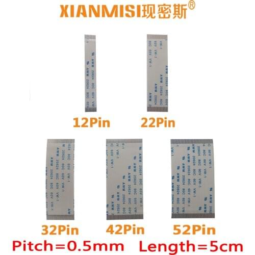 FFC/FPC Flat Flex Ribbon Cable 12Pin 22Pin 32Pin 42Pin 52Pin Same Side 0.5mm Pitch AWM VW-1 20798 80C 60V Length 5cm 5PCS