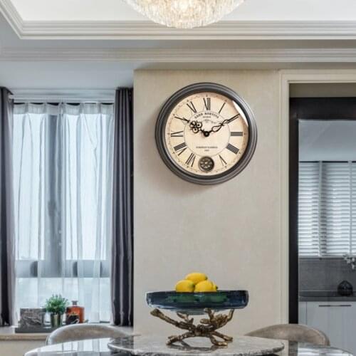 Retro wall clock living room light luxury decorative bench modern minimalist fashion creative clock