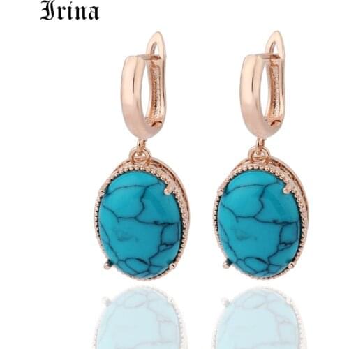 Irina Vintage Rose Gold Jewelry Synthetic Turquoises Earrings Earrings Round Dangle Drop Earrings Charm earrings with stones