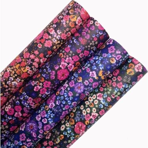 Flowers Printed Faux Leather Vinyl Fabric Sheet Felt Backing Synthetic Leather Faux Fabric For Bows Earrings DIY A4 SIZE 6S119B